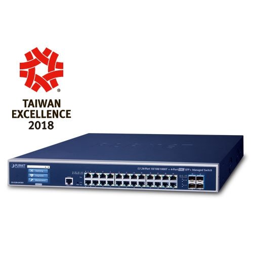 Управляемый коммутатор Ethernet (L3, 24 порта 10/100/1000T, 4 порта 10G SFP+, сенсорный дисплей)