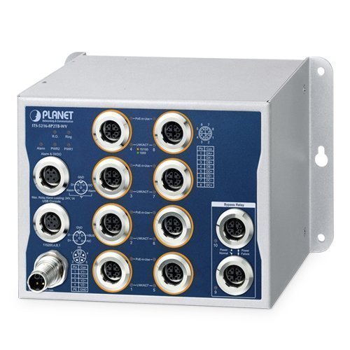 Управляемый промышленный коммутатор Ethernet (L2+, 8 портов 10/100/1000T с 802.3at PoE M12, 4 порта 10/100/1000T M12, Bypass)